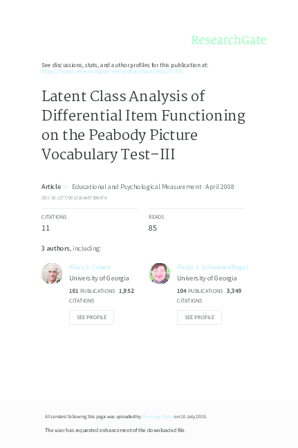 (PDF) Latent class analysis of differential item functioning on the ...