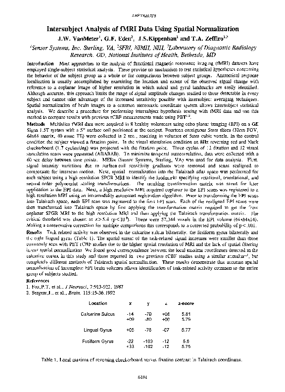 (PDF) Intersubject analysis of fMRI data using spatial normalization