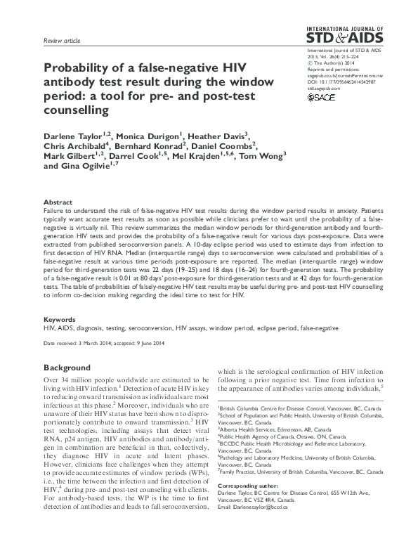 (PDF) Probability of a falsenegative HIV antibody test result during