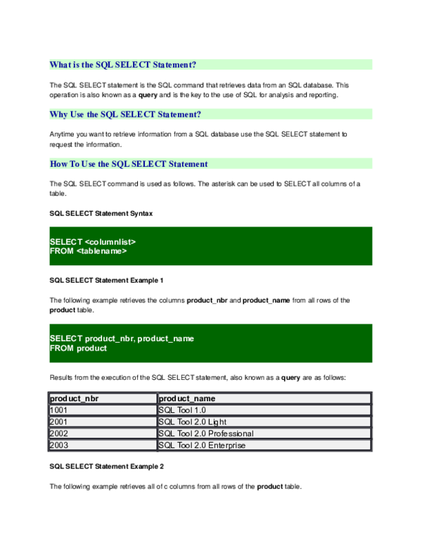 (DOC) What is the SQL SELECT Statement