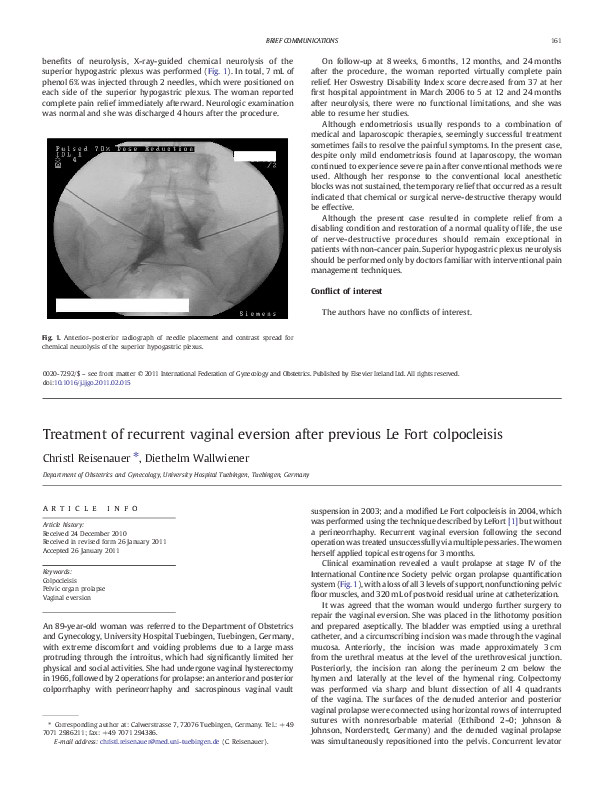 (PDF) Treatment of recurrent vaginal eversion after previous Le Fort