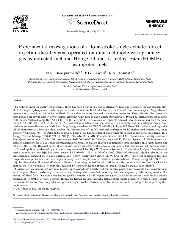 (PDF) Experimental investigations of a four-stroke single cylinder ...