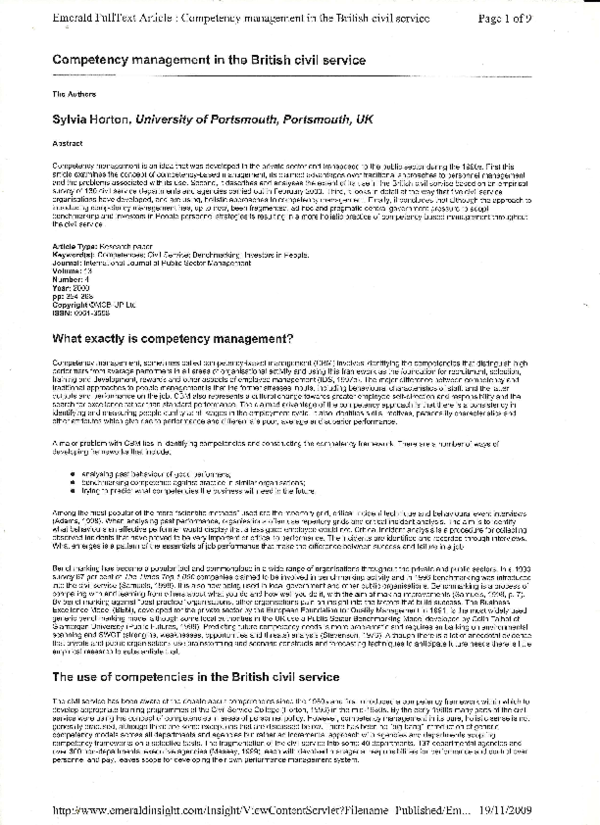 (PDF) Competency management in the British civil service