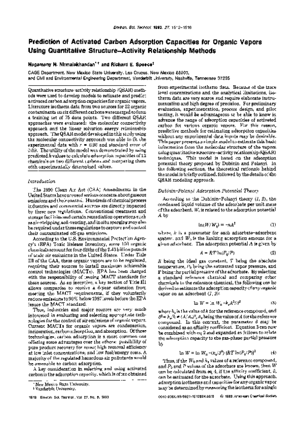 (PDF) Prediction of activated carbon adsorption capacities for organic ...