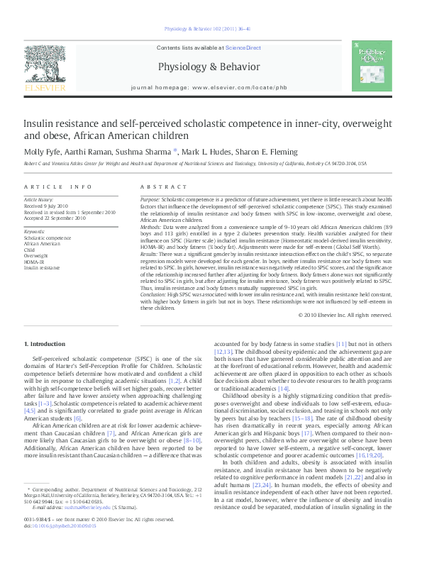 (PDF) Insulin resistance and self-perceived scholastic competence in ...
