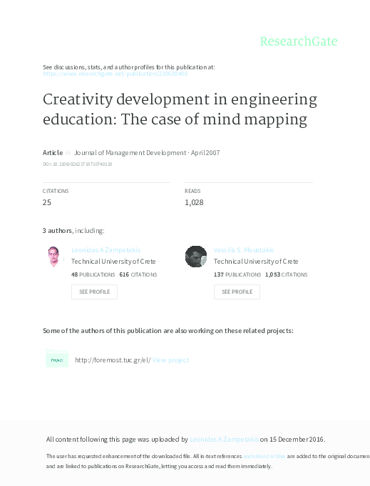 (PDF) Creativity development in engineering education: the case of mind ...