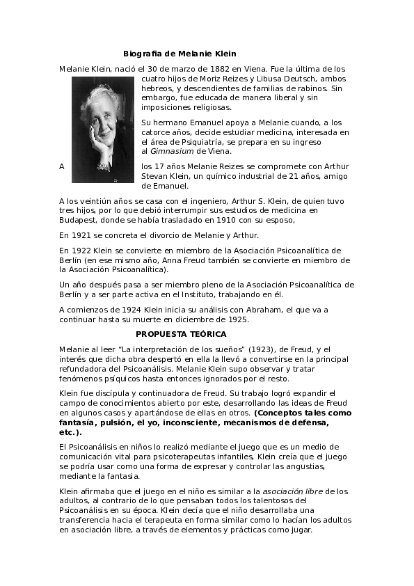 (DOC) Biografia de Melanie Klein Miguel angel Morales Rocha Academia.edu (DOC) Biografia de Melanie Klein Miguel angel Morales Rocha Academia.edu