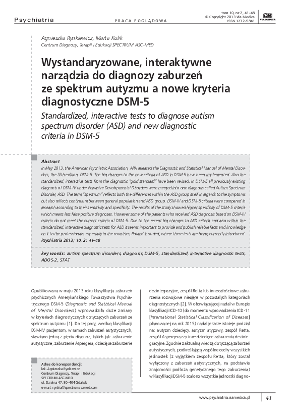 (PDF) Wystandaryzowane, interaktywne narządzia do diagnozy zaburzeń ze