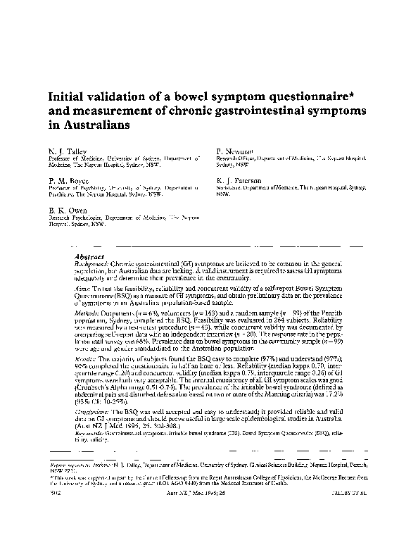 (PDF) Initial validation of a bowel symptom questionnaire and