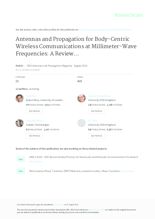 (PDF) Antennas and propagation for body centric wireless communications