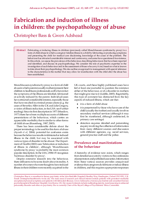 (PDF) Fabrication and induction of illness in children: the ...