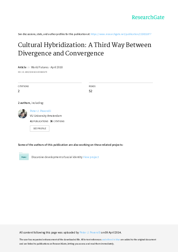 First page of “Cultural Hybridization: A Third Way Between Divergence and Convergence”