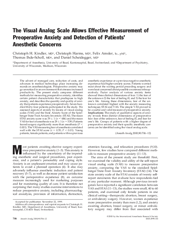 (PDF) The Visual Analog Scale Allows Effective Measurement of Preoperative Anxiety and Detection ...
