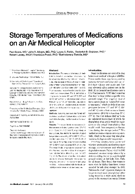 (PDF) Storage temperatures of medications on an air medical helicopter