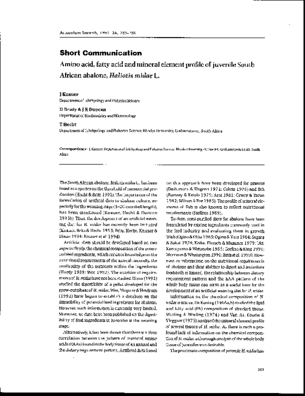 (PDF) Amino acid, fatty acid and mineral element profile of juvenile ...