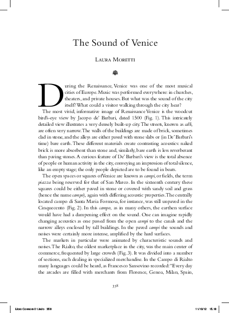 ‘The Sound of Venice’, in M. Israëls, L. A. Waldman (eds), Renaissance Studies in Honor of Joseph Connors, Florence: Leo S. Olschki, 2013, 358-63