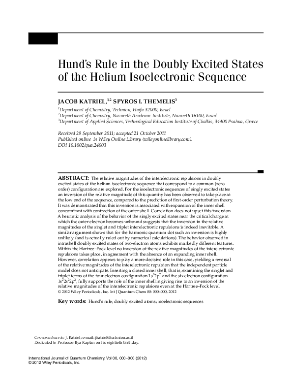 (PDF) Hund's rule in the doubly excited states of the helium isoelectronic