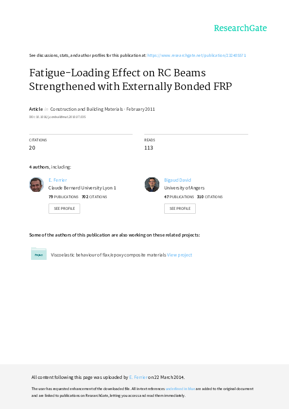 (PDF) Fatigueloading effect on RC beams strengthened with externally