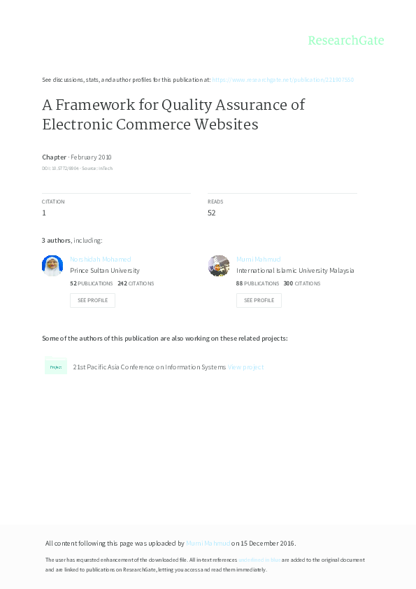 (PDF) A Framework for Quality Assurance of Electronic Commerce Websites