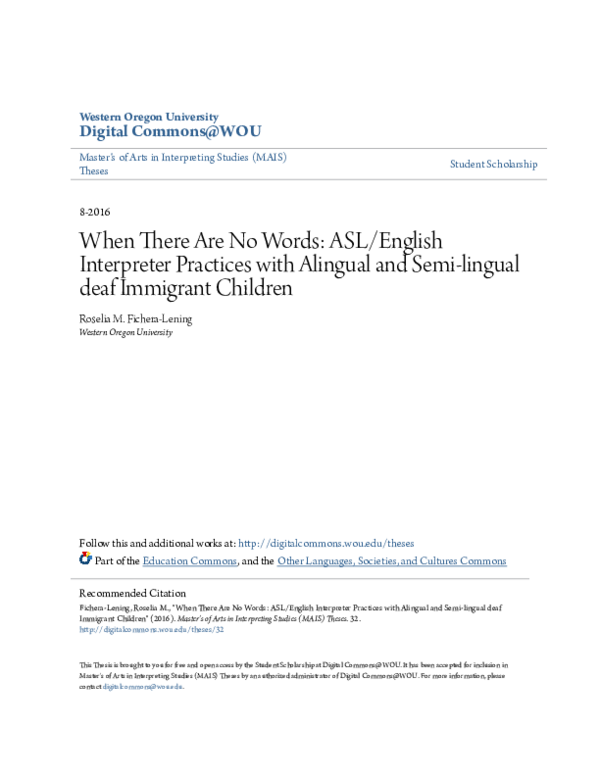(PDF) When There Are No Words: ASL/English Interpreter Practices with ...