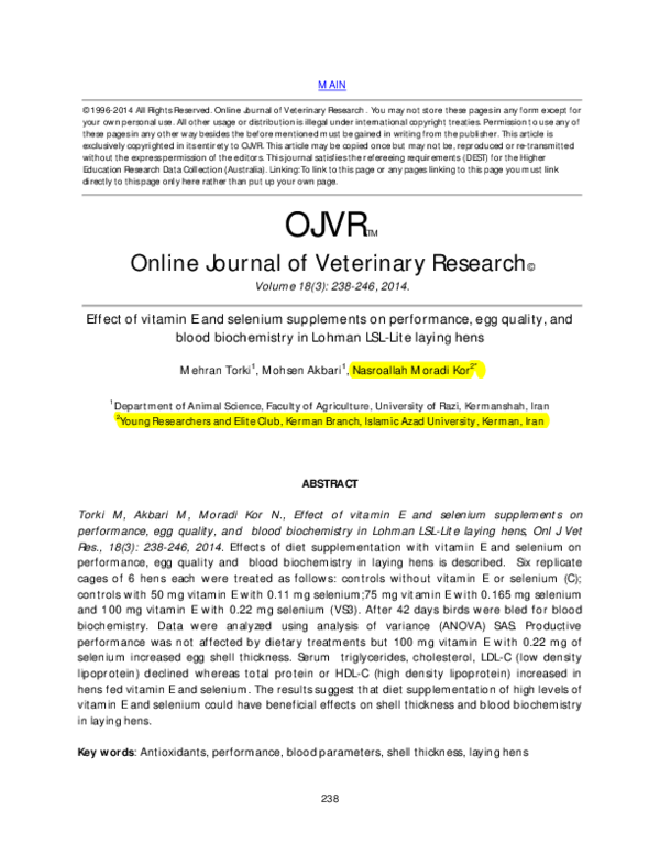 (PDF) Effect of Vitamin E and Selenium Supplements on the Antioxidant ...
