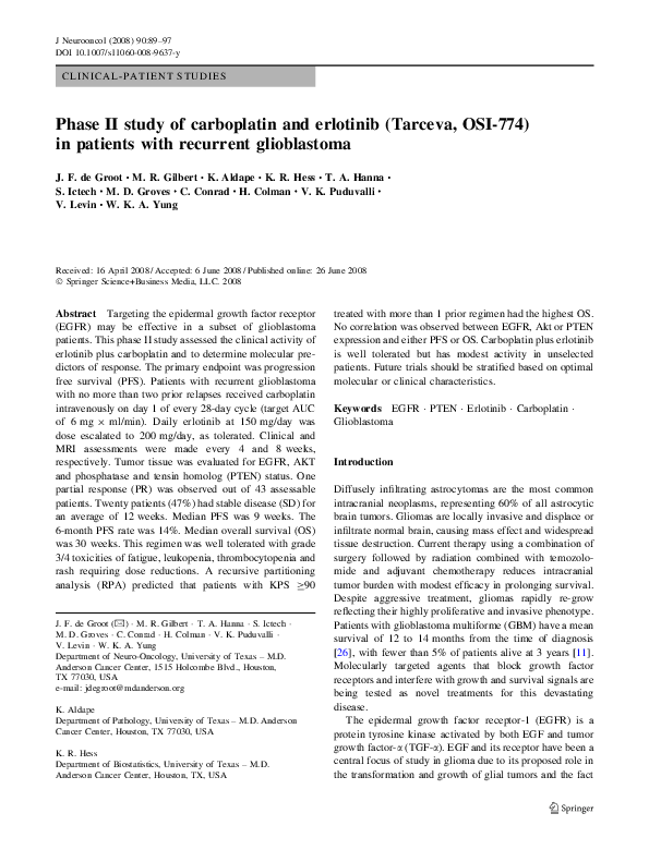(PDF) Phase II study of carboplatin and erlotinib (Tarceva, OSI-774) in ...