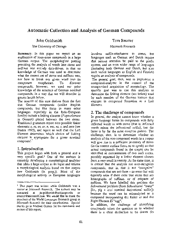 (PDF) Automatic collection and analysis of German compounds