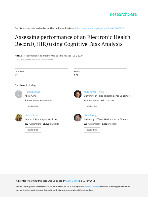 (PDF) Assessing performance of an electronic health record (EHR) using