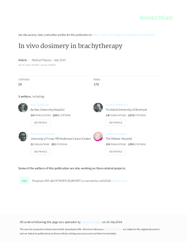 (PDF) In vivo dosimetry in brachytherapy