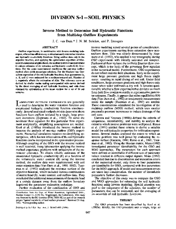 (PDF) Inverse Method to Determine Soil Hydraulic Functions from ...