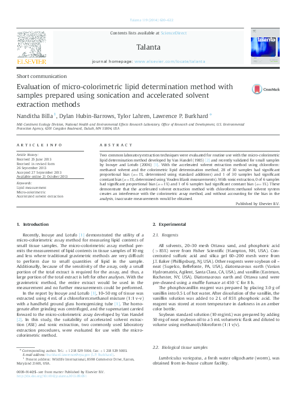 (PDF) Evaluation of microcolorimetric lipid determination method with