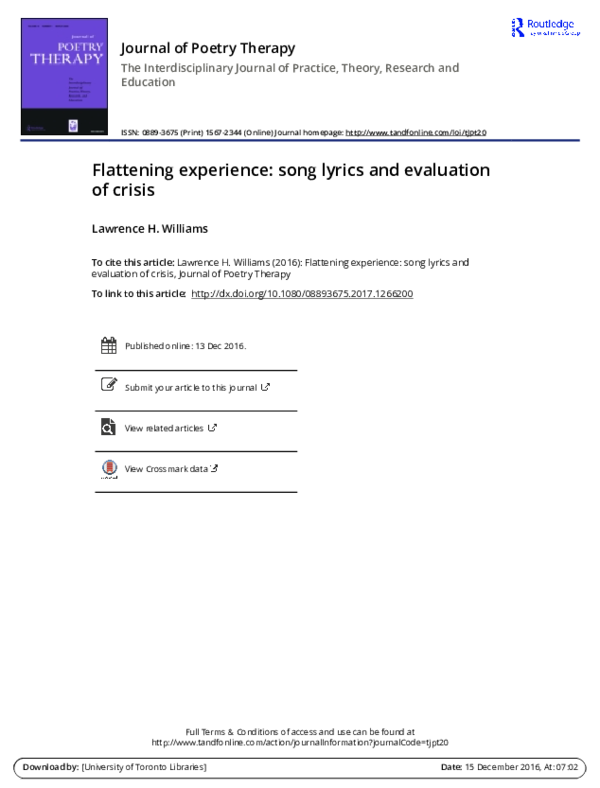 Pdf Flattening Experience Song Lyrics And Evaluation Of Crisis Lawrence H Williams Academia Edu
