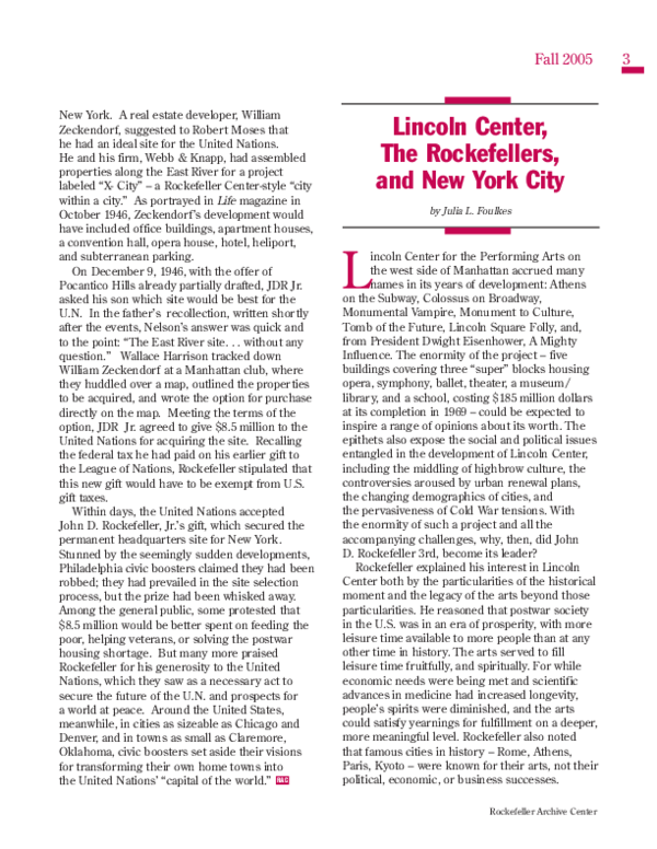 (PDF) Lincoln Center, The Rockefellers, and New York City