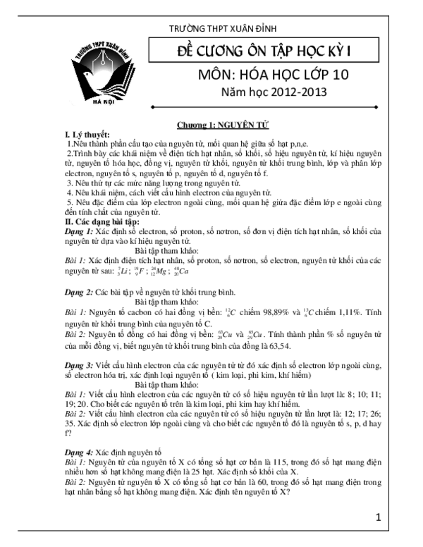 (PDF) [123doc] de cuong on tap hoc ki 1 mon hoa lop
