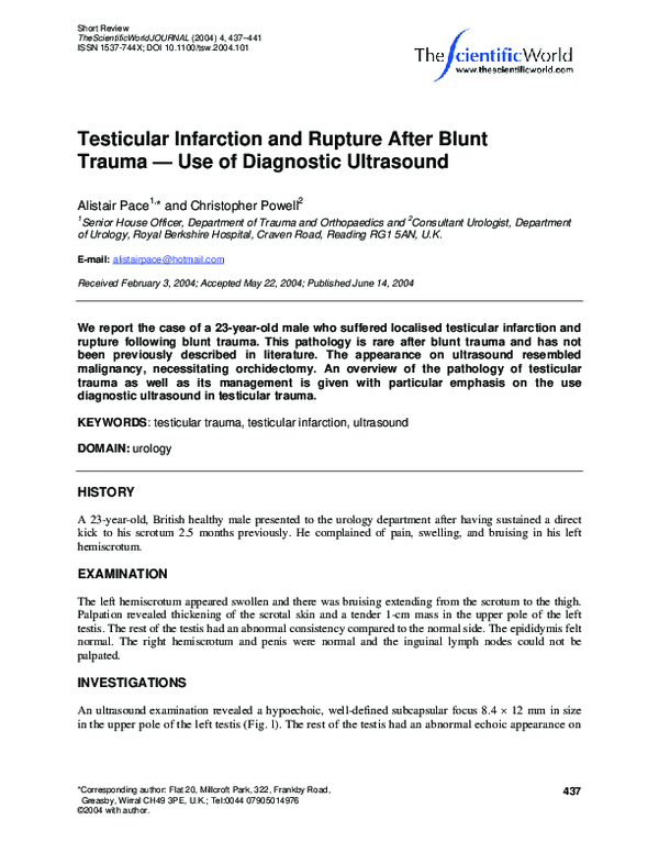 (PDF) Testicular infarction and rupture after blunt trauma--use of ...
