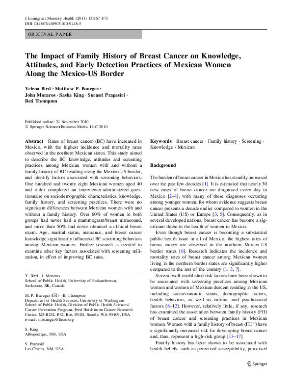 (PDF) The impact of family history of breast cancer on knowledge ...
