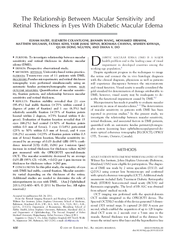 (PDF) The Relationship Between Macular Sensitivity and Retinal ...