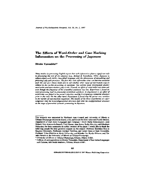 (PDF) The Effects of Word Order and Case Marking Information on the ...