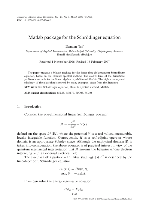 (PDF) Matlab package for the Schrödinger equation
