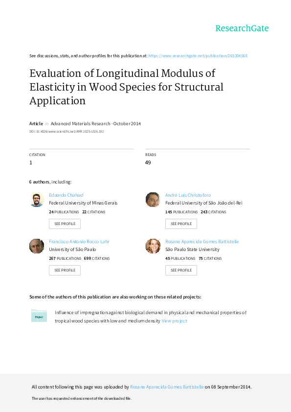 (PDF) Evaluation of Longitudinal Modulus of Elasticity in Wood Species