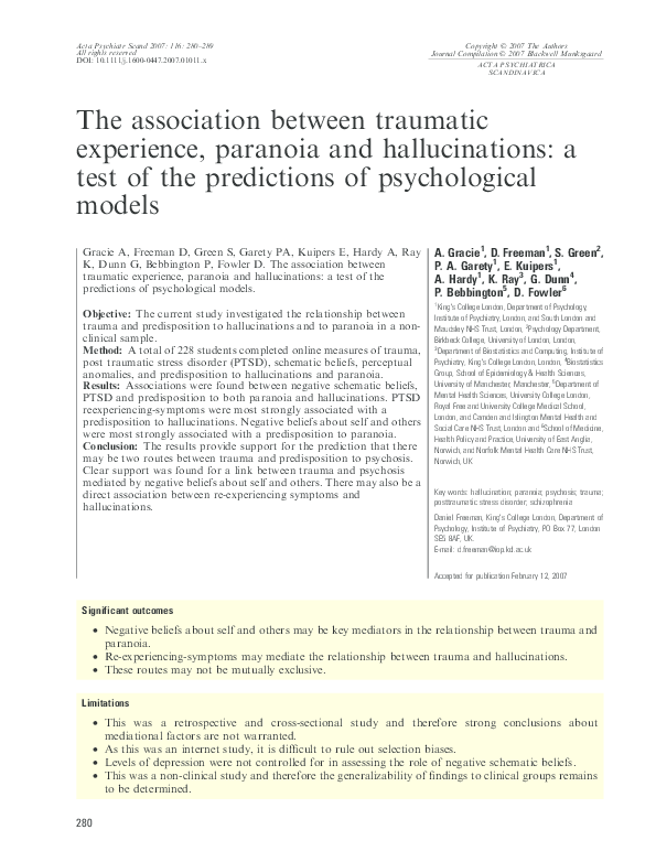 (PDF) The association between traumatic experience, paranoia and ...