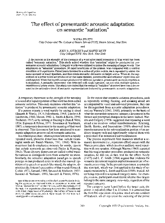 (PDF) The effect of presemantic acoustic adaptation on semantic “satiation”