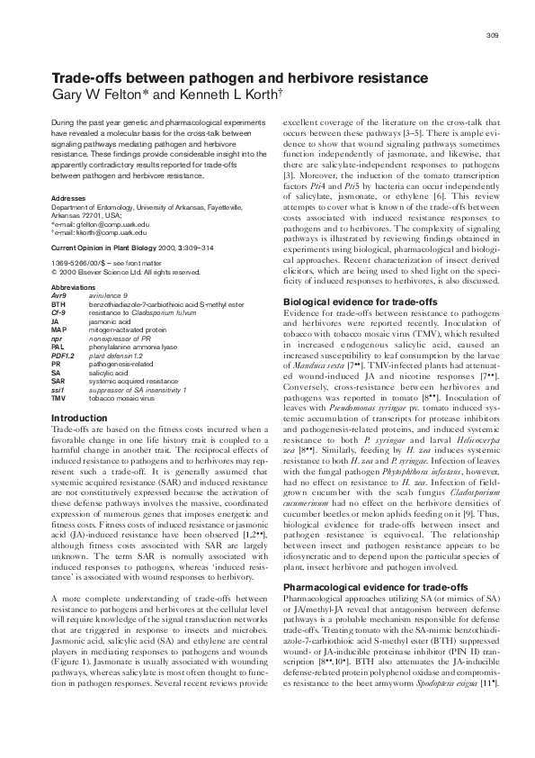 (PDF) Trade-offs between pathogen and herbivore resistance