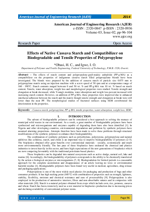 (PDF) Effects of Native Cassava Starch and Compatibilizer on ...