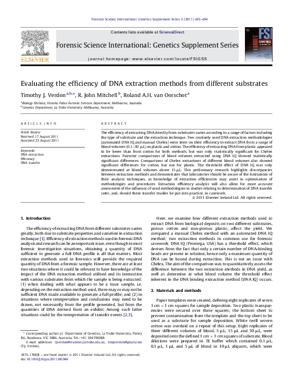 (PDF) Evaluating the efficiency of DNA extraction methods from ...