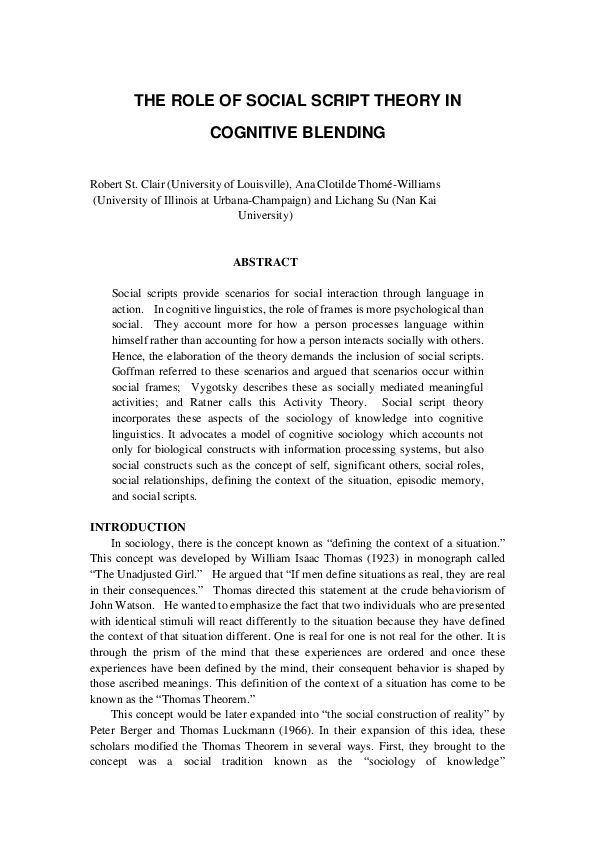 (PDF) The role of social script theory in cognitive blending Robert