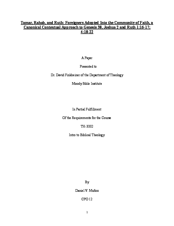 (PDF) Tamar, Rahab, and Ruth: Foreigners Adopted Into the Community of ...