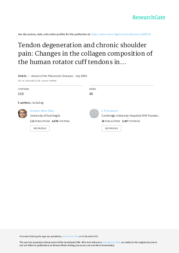(PDF) Tendon degeneration and chronic shoulder pain changes in the