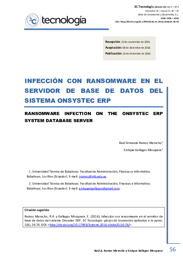 (PDF) INFECCIÓN CON RANSOMWARE EN EL SERVIDOR DE BASE DE DATOS DEL ...