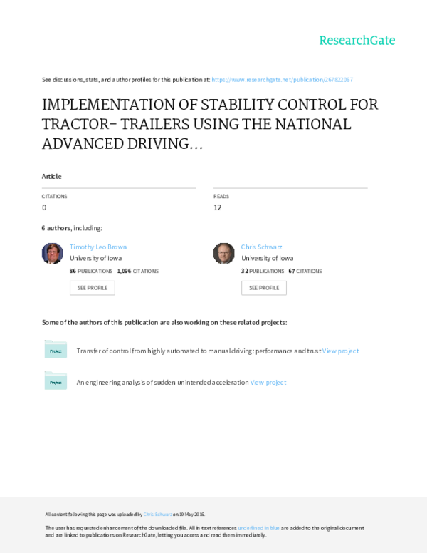 (PDF) Implementation of Stability Control for Tractor Trailers Using